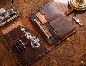 Engraved Brown Leather Padfolio Organizer