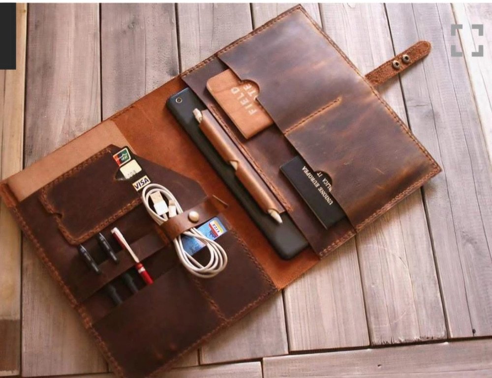 Engraved Brown Leather Padfolio Organizer