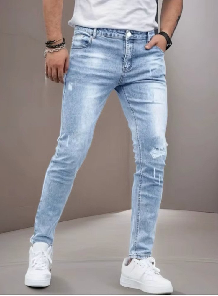 Men's Slim-Fit Stretch Jeans - All-Season Casual Five-Pocket Light Blue | Effortless Comfort for Fall Layers