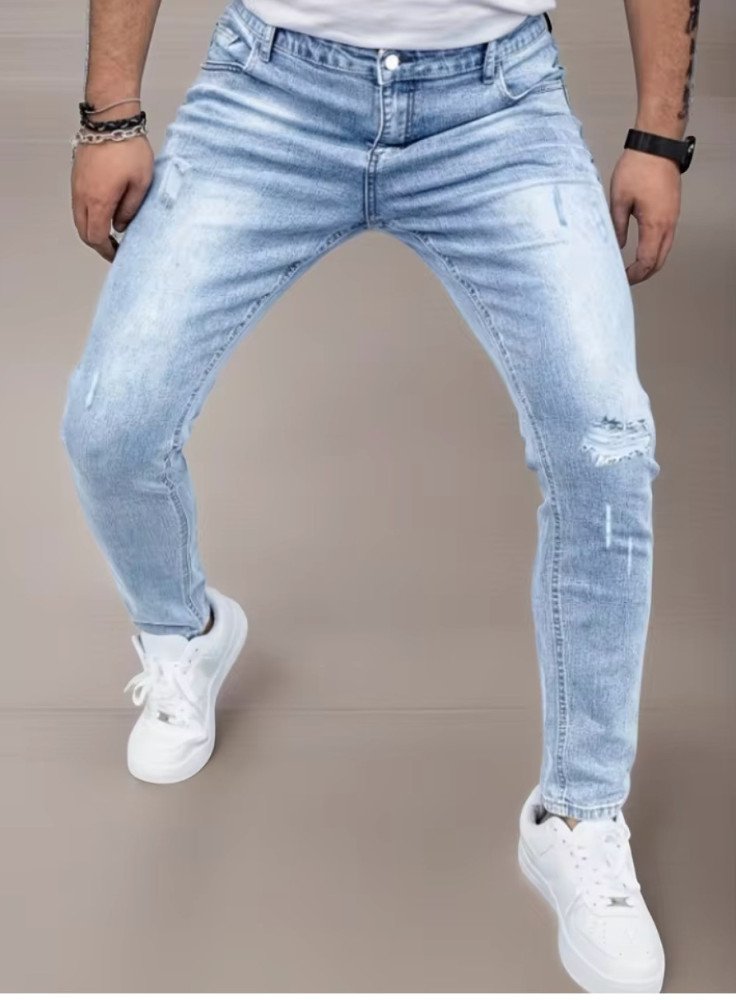 Men's Slim-Fit Stretch Jeans - All-Season Casual Five-Pocket Light Blue | Effortless Comfort for Fall Layers